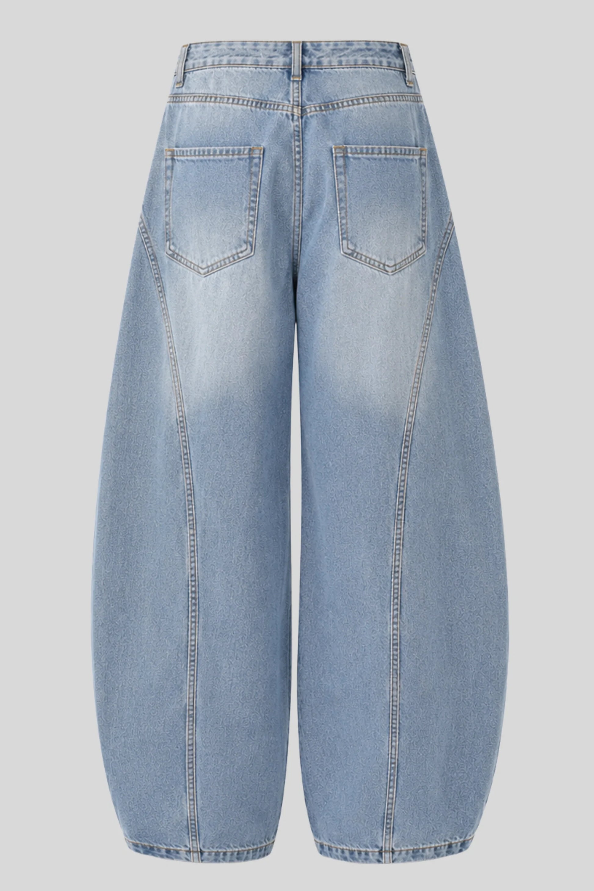 Curved Seam Balloon Wide-Leg Jeans – Light Blue Blue