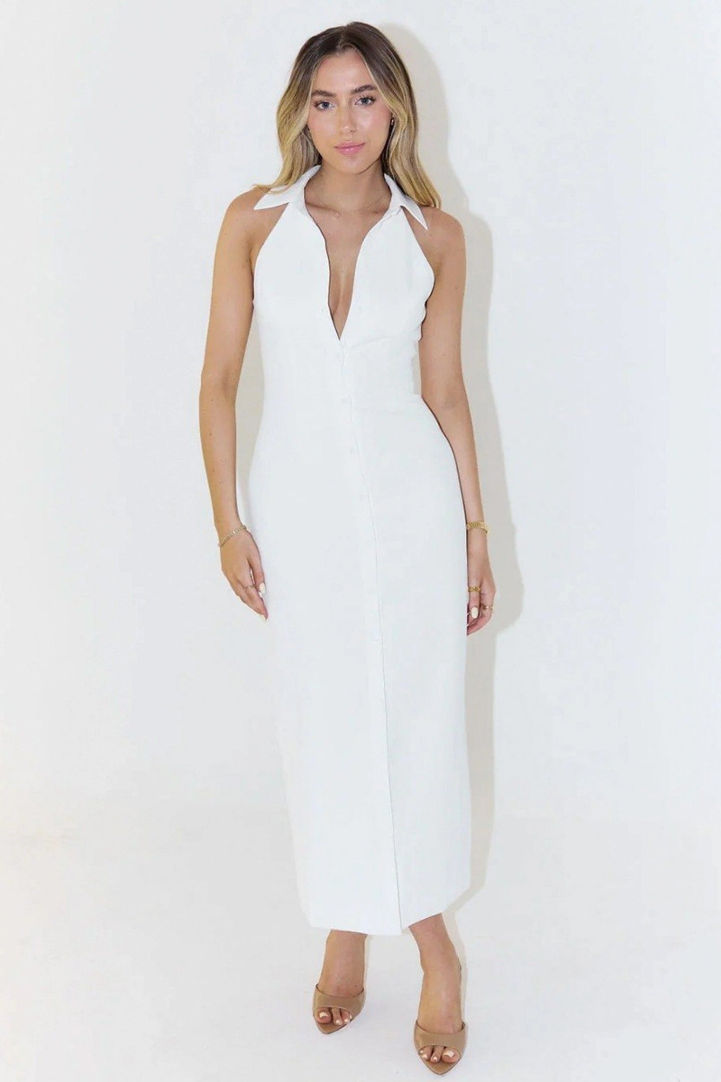 Alzya Lyzia Halter Neck Backless Cotton Dress (11) White