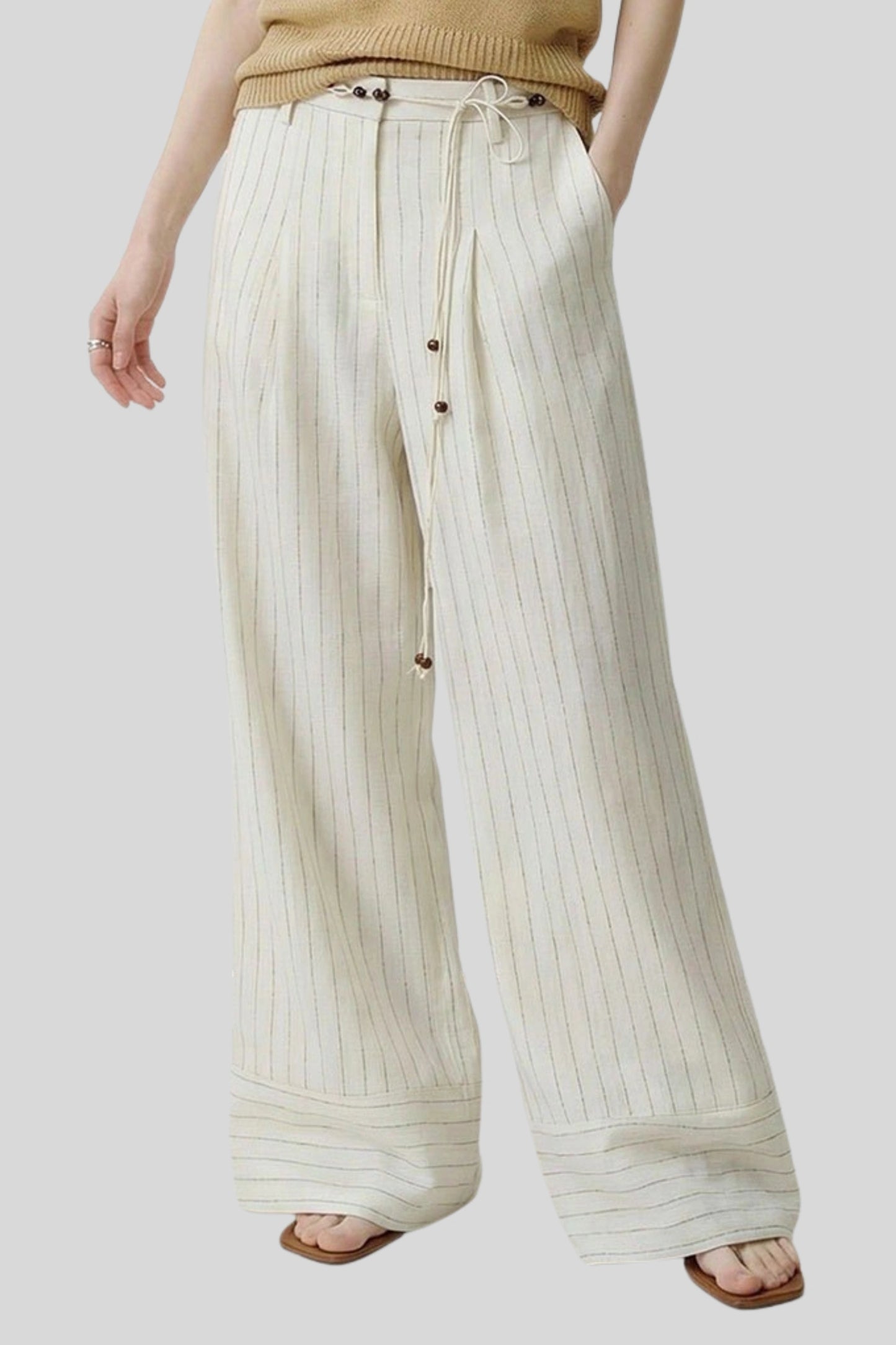 High-Waisted Pinstripe Wide-Leg Pants – White