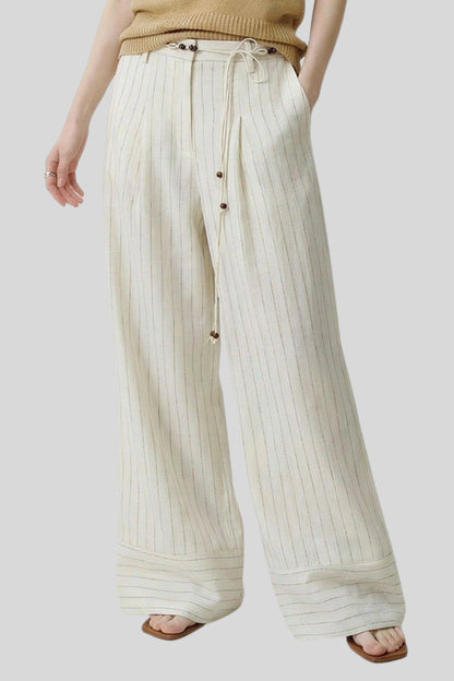 High-Waisted Pinstripe Wide-Leg Pants – White