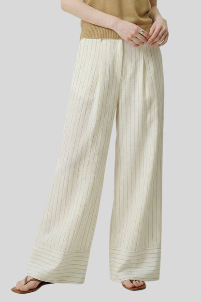High-Waisted Pinstripe Wide-Leg Pants – White