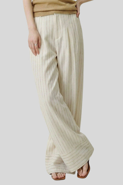 High-Waisted Pinstripe Wide-Leg Pants – White