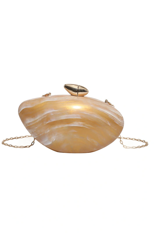 Marble Acrylic Oval Egg Clutch Crossbody Bag Gold