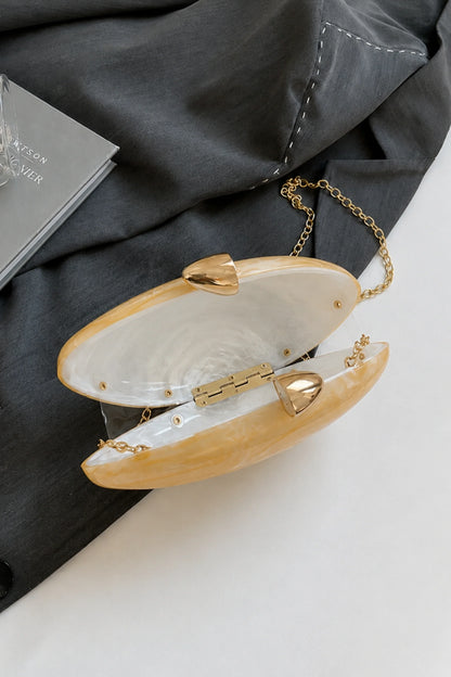 Marble Acrylic Oval Egg Clutch Crossbody Bag Gold