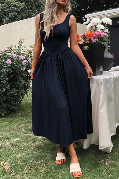 Alzya Midi Dress, Sleeveless, Straight Neckline, Fit & Flare Cut navy