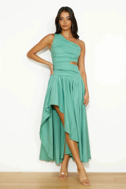 Mint Green One Shoulder Asymmetrical DRESS Green