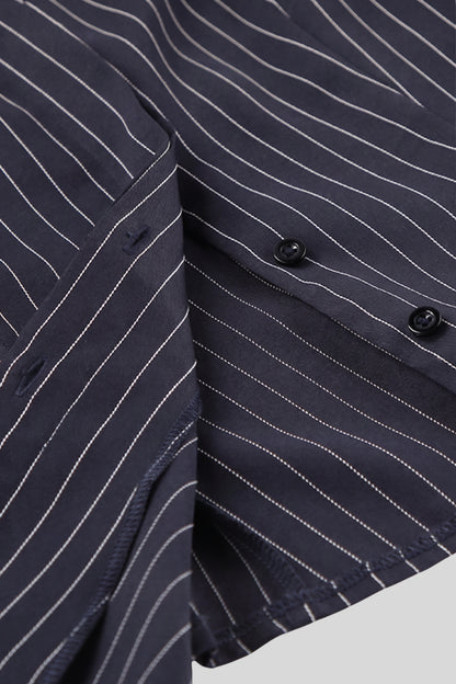Alzya Navy Striped Blazer and Mini Skirt Set Navy Blue