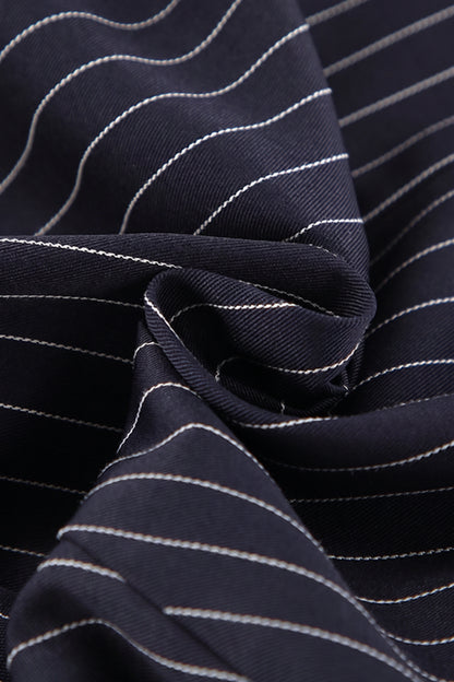 Alzya Navy Striped Blazer and Mini Skirt Set Navy Blue