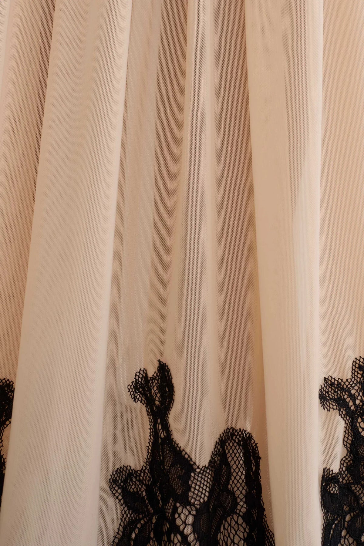 Nude and Black Halter Maxi Dress with Mesh Skirt and Lace Hem Nude