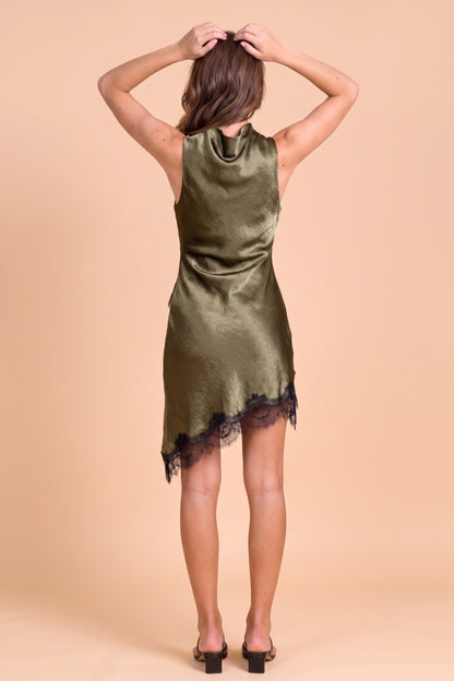 Olive Green Lace Trim Sleeveless DRESS Green