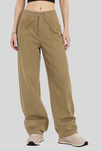 Alzya Olive Wide Leg Utility Pants Kaki