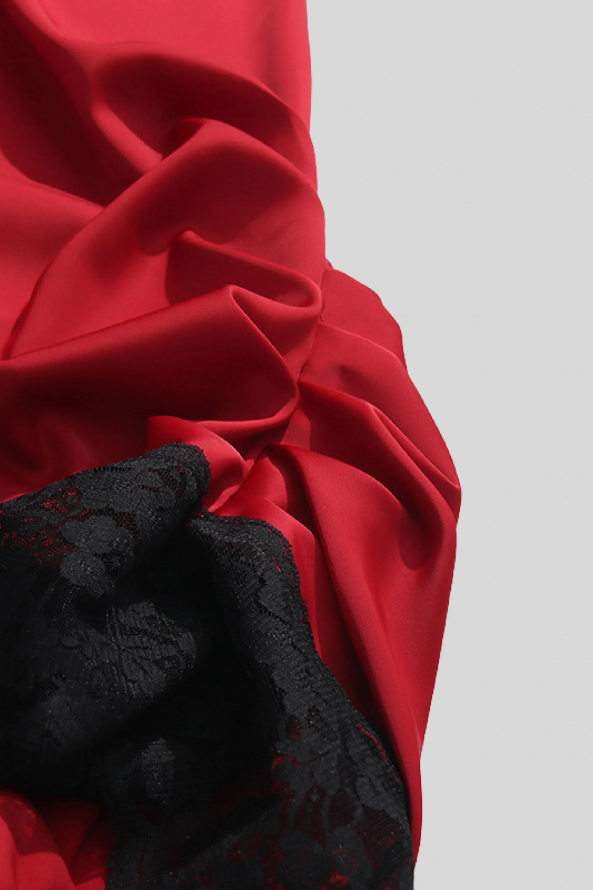 One-Shoulder Lace Trim Mini Dress Red