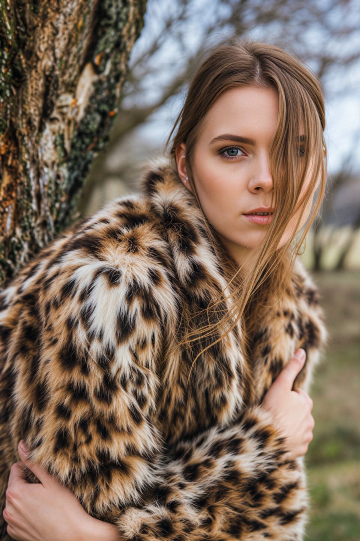Alzya Oversized Leopard Print Faux Fur Jacket