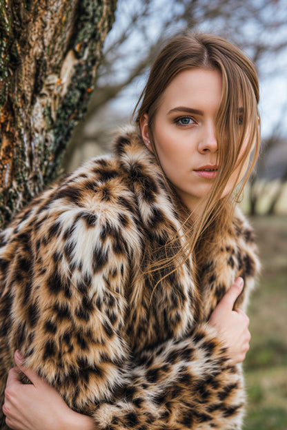 Alzya Oversized Leopard Print Faux Fur Jacket