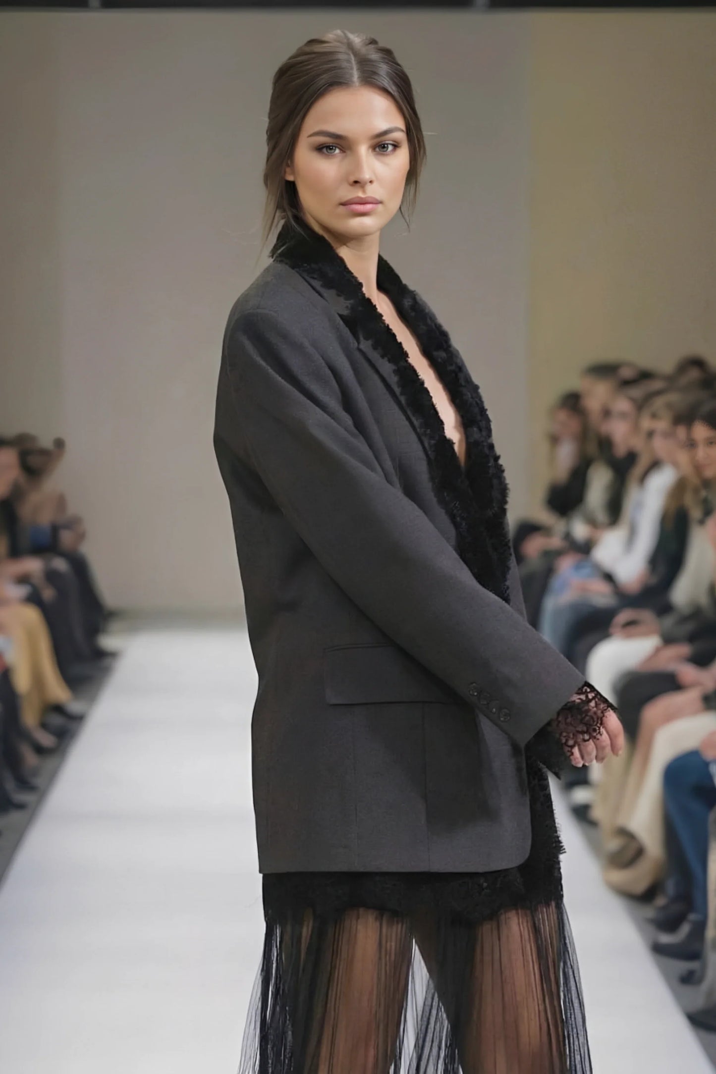 Alzya Oversized Lace Detail Blazer Grey