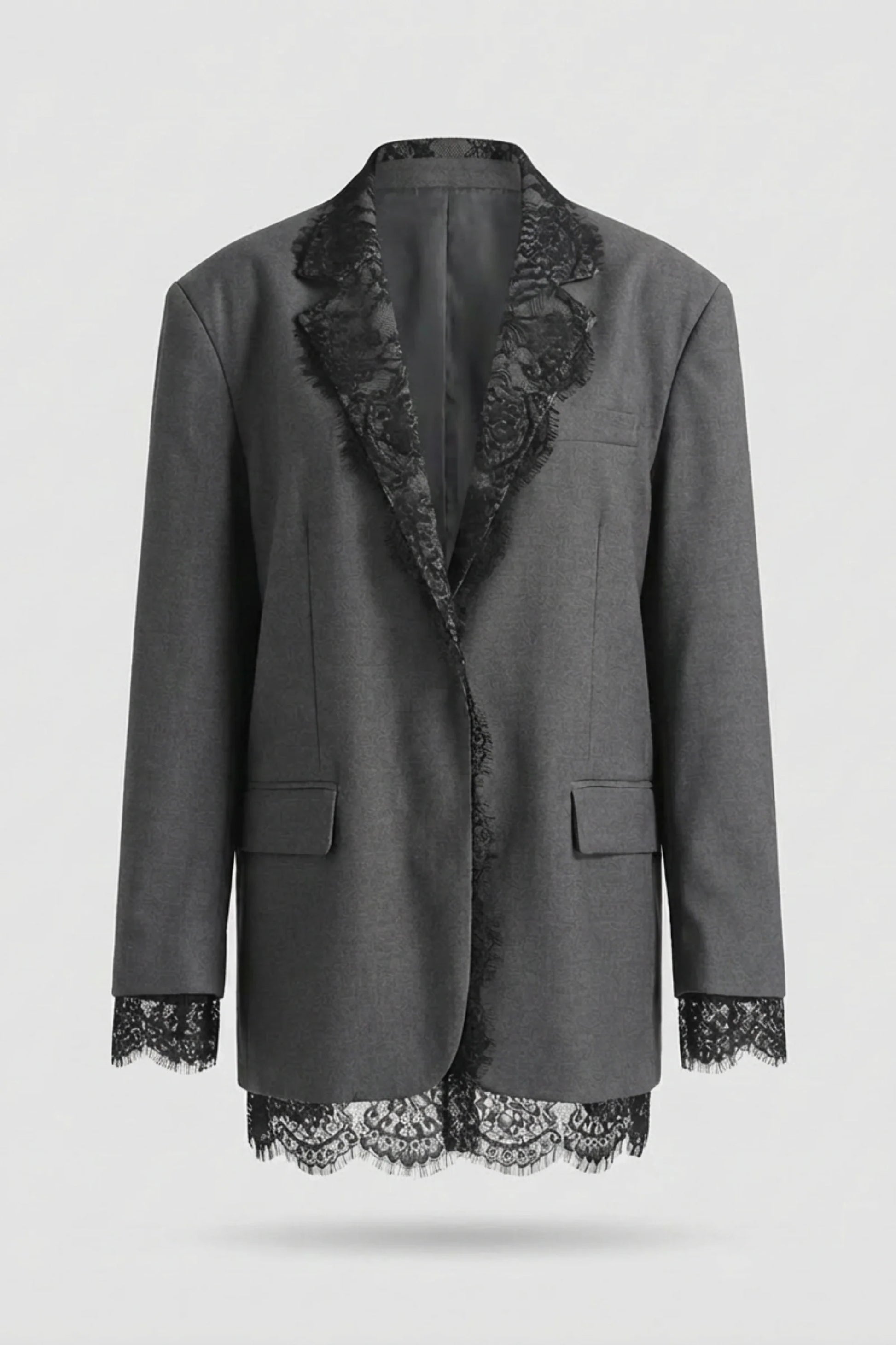 Alzya Oversized Lace Detail Blazer Grey