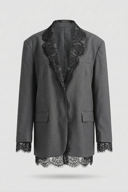 Alzya Oversized Lace Detail Blazer Grey