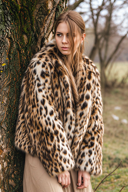 Alzya Oversized Leopard Print Faux Fur Jacket