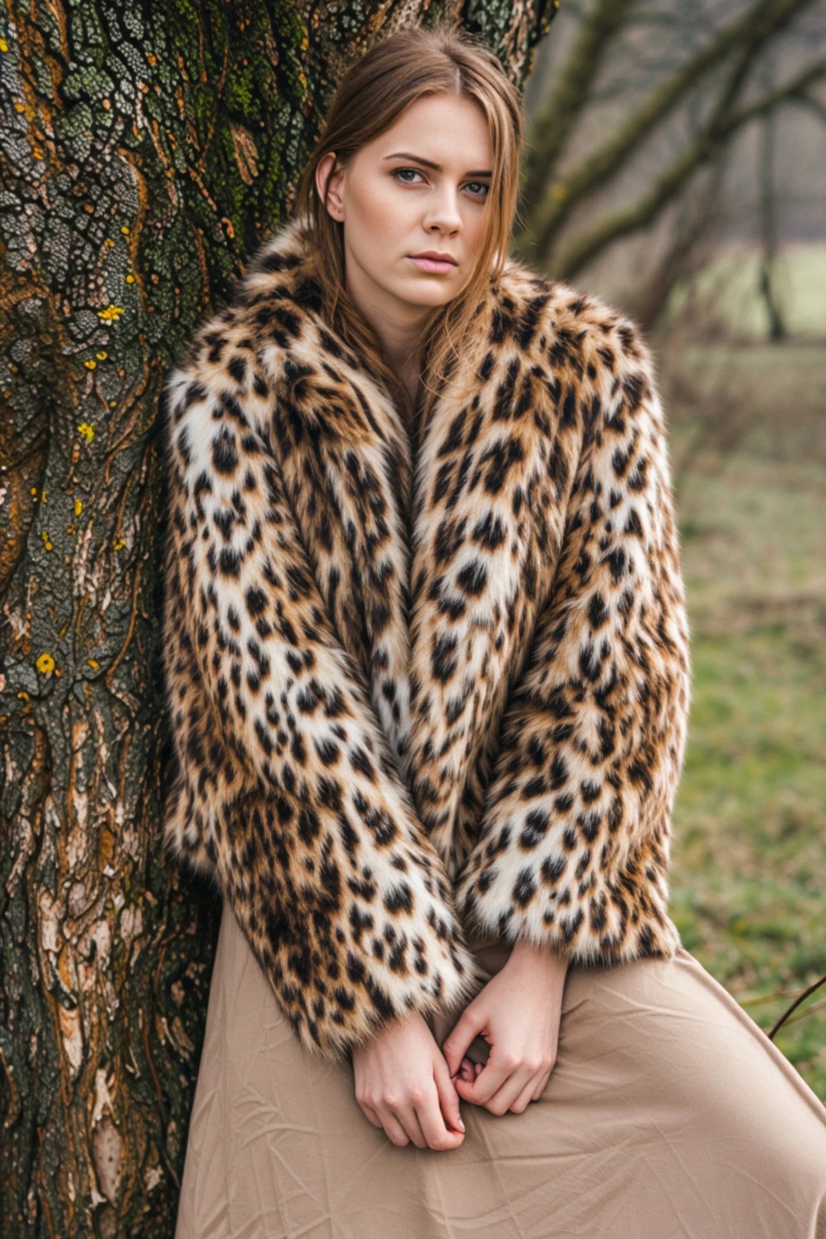 Alzya Oversized Leopard Print Faux Fur Jacket