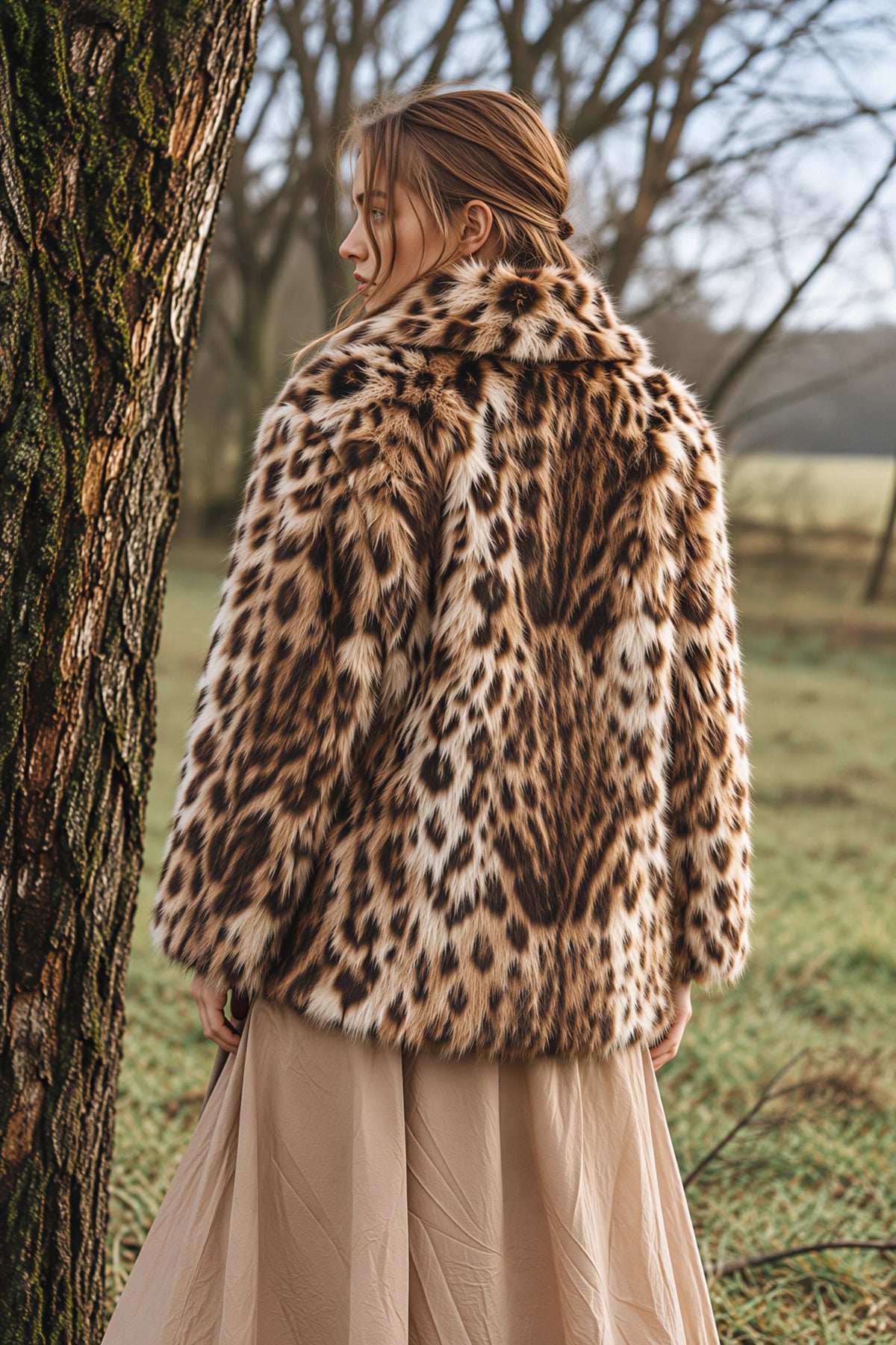 Alzya Oversized Leopard Print Faux Fur Jacket