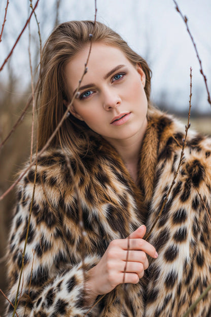Alzya Oversized Leopard Print Faux Fur Jacket