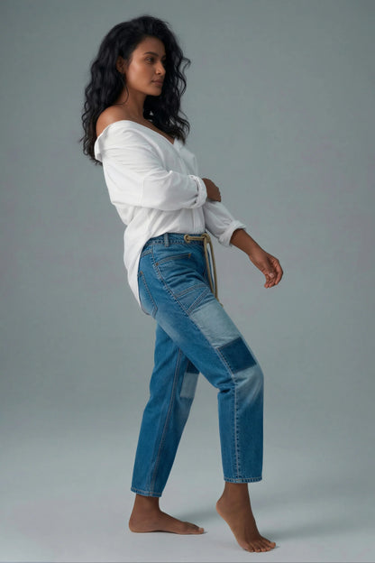 Patchwork Drawstring Cargo Pants Blue