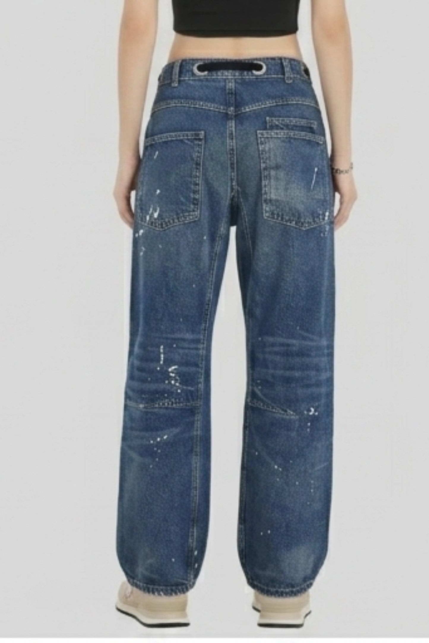 Alzya Patchwork Drawstring Cargo denim jean Pants Timeless Blue 