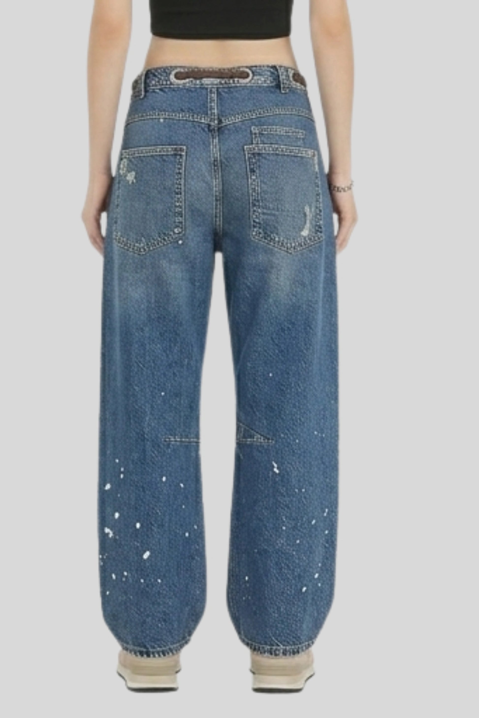 Alzya Patchwork Drawstring Cargo denim jean Pants Calypso Blue