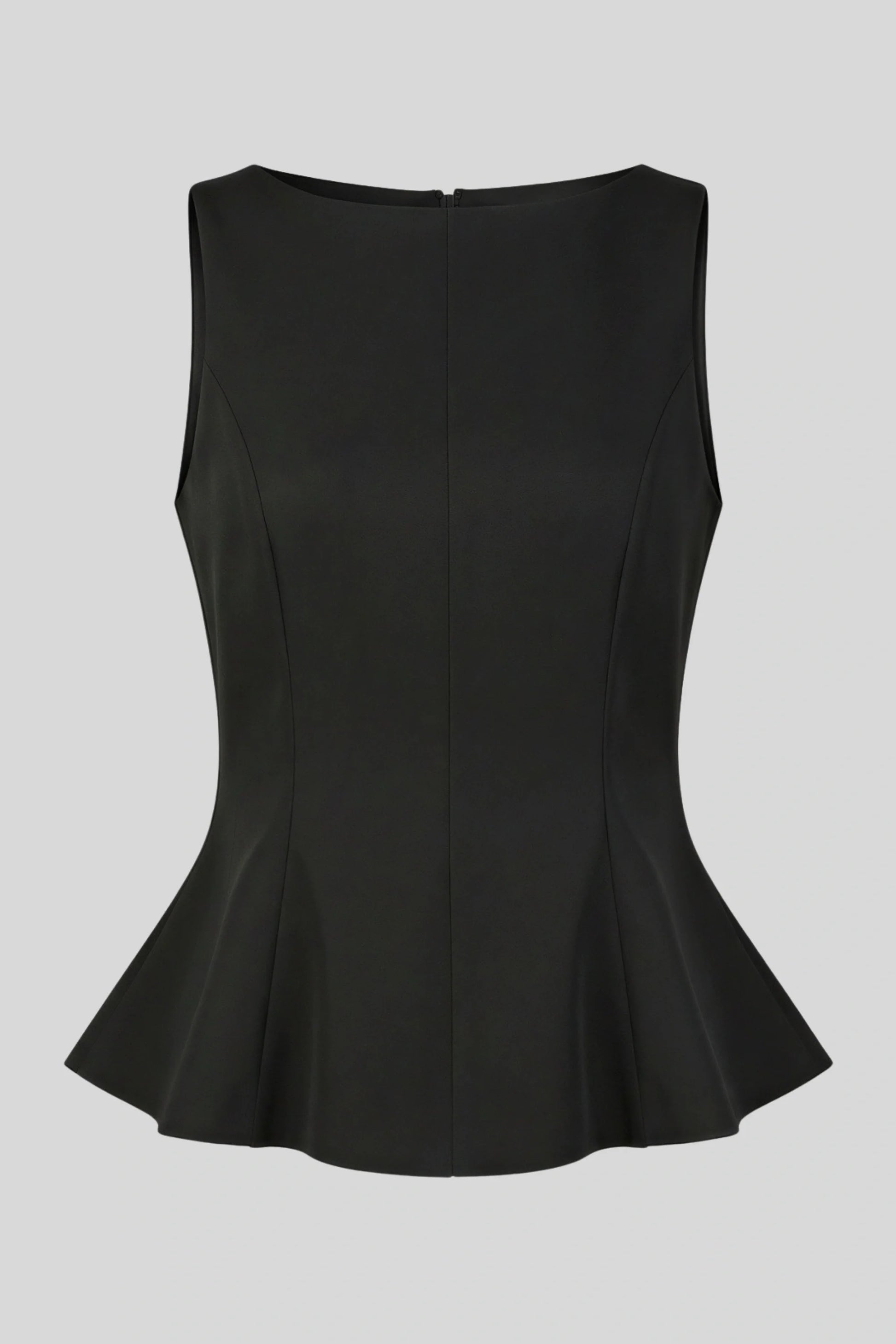 Peplum Sleeveless Top with Decorative Buttons Black