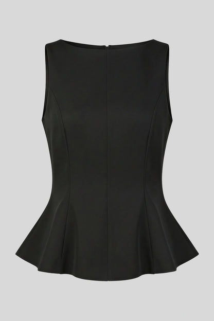 Peplum Sleeveless Top with Decorative Buttons Black