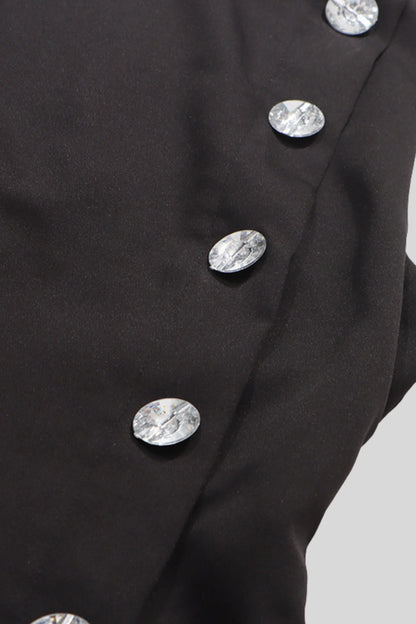 Peplum Sleeveless Top with Decorative Buttons Black
