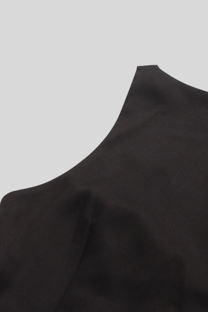 Peplum Sleeveless Top with Decorative Buttons Black