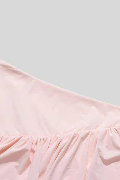 Pleated Skirt Set with Cape Sleeve Top Pink