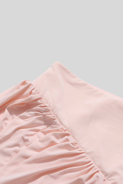 Pleated Skirt Set with Cape Sleeve Top Pink