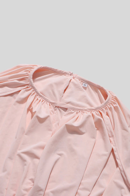 Pleated Skirt Set with Cape Sleeve Top Pink
