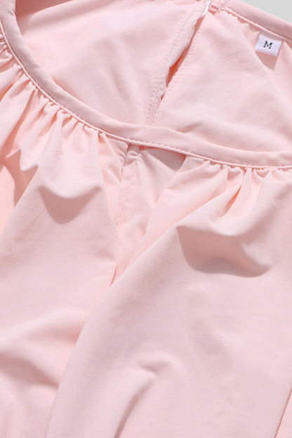 Pleated Skirt Set with Cape Sleeve Top Pink