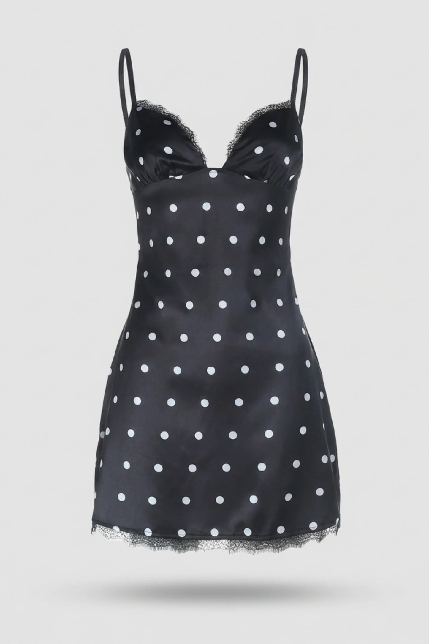 Alzya Polka Dot Satin Lace Slip DRESS Black