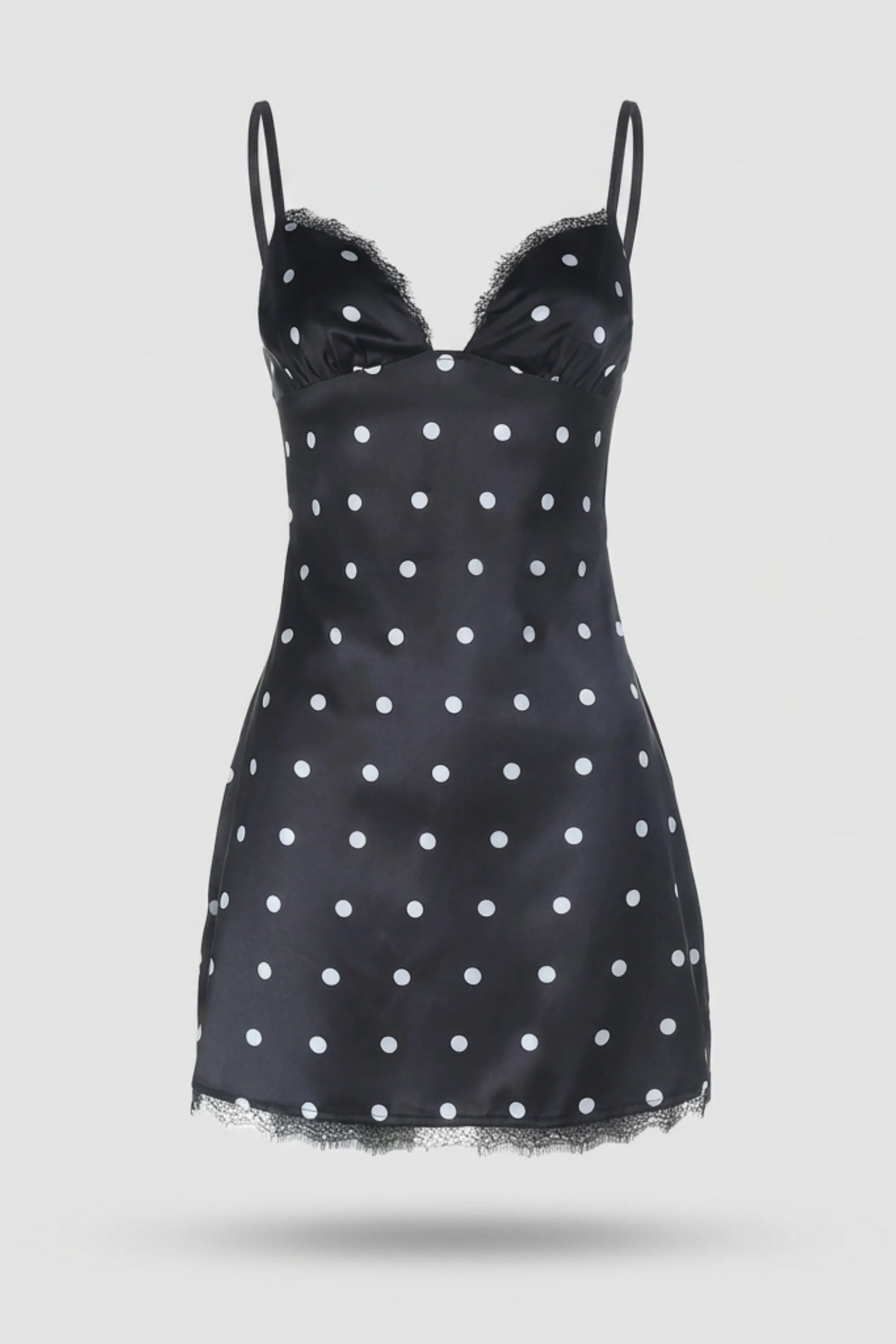 Alzya Polka Dot Satin Lace Slip DRESS Black