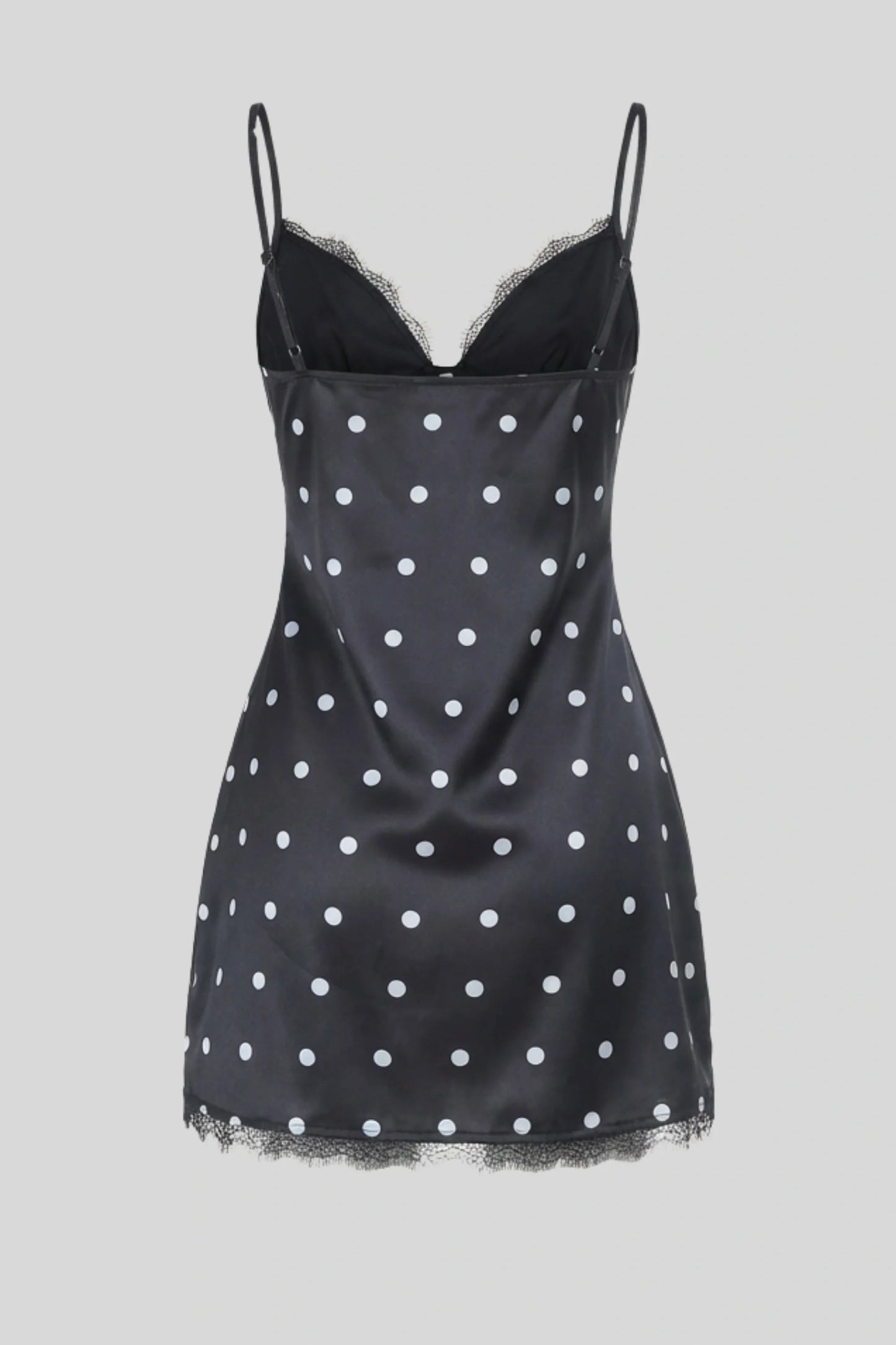Alzya Polka Dot Satin Lace Slip DRESS Black