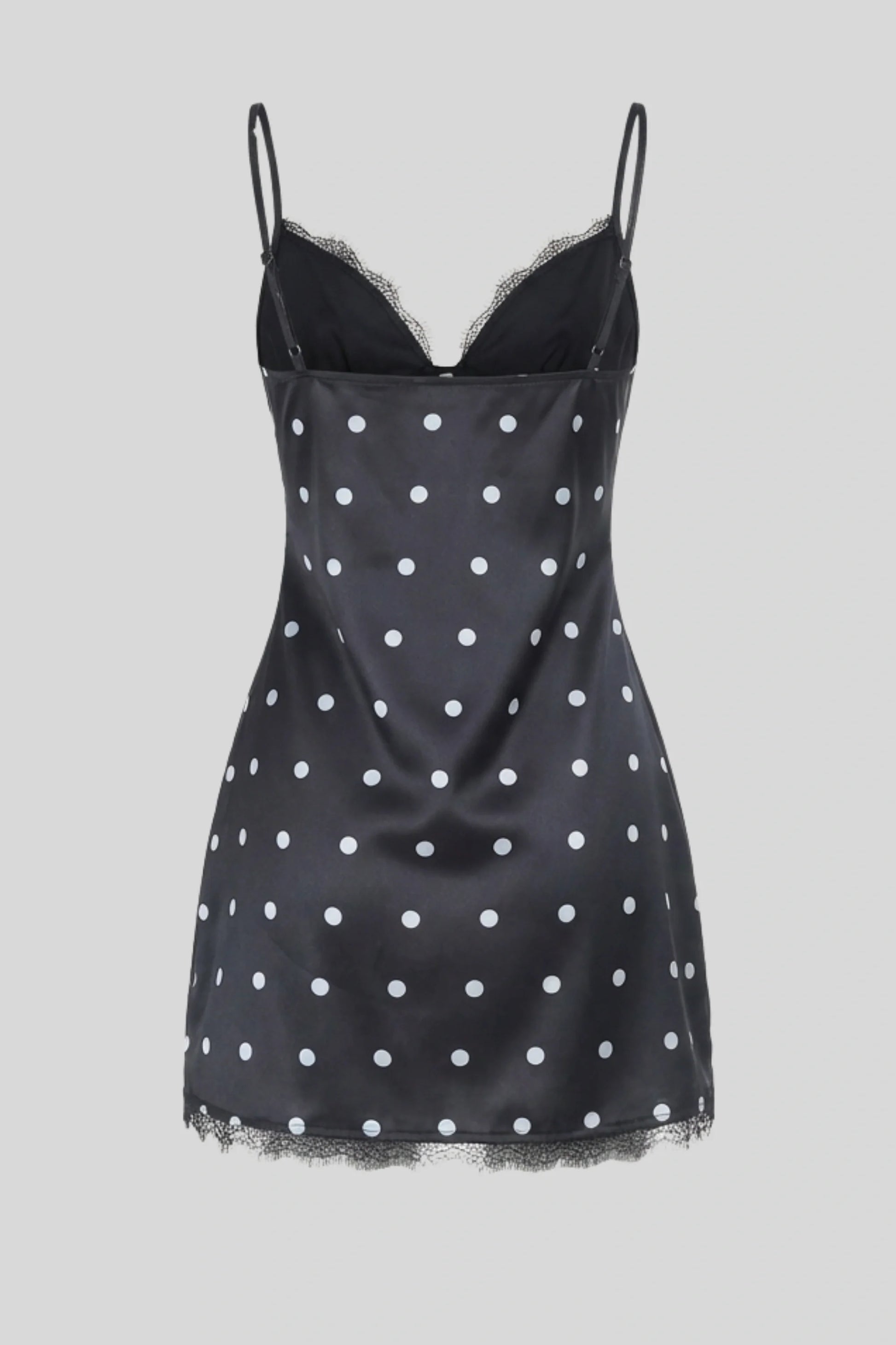 Alzya Polka Dot Satin Lace Slip DRESS Black