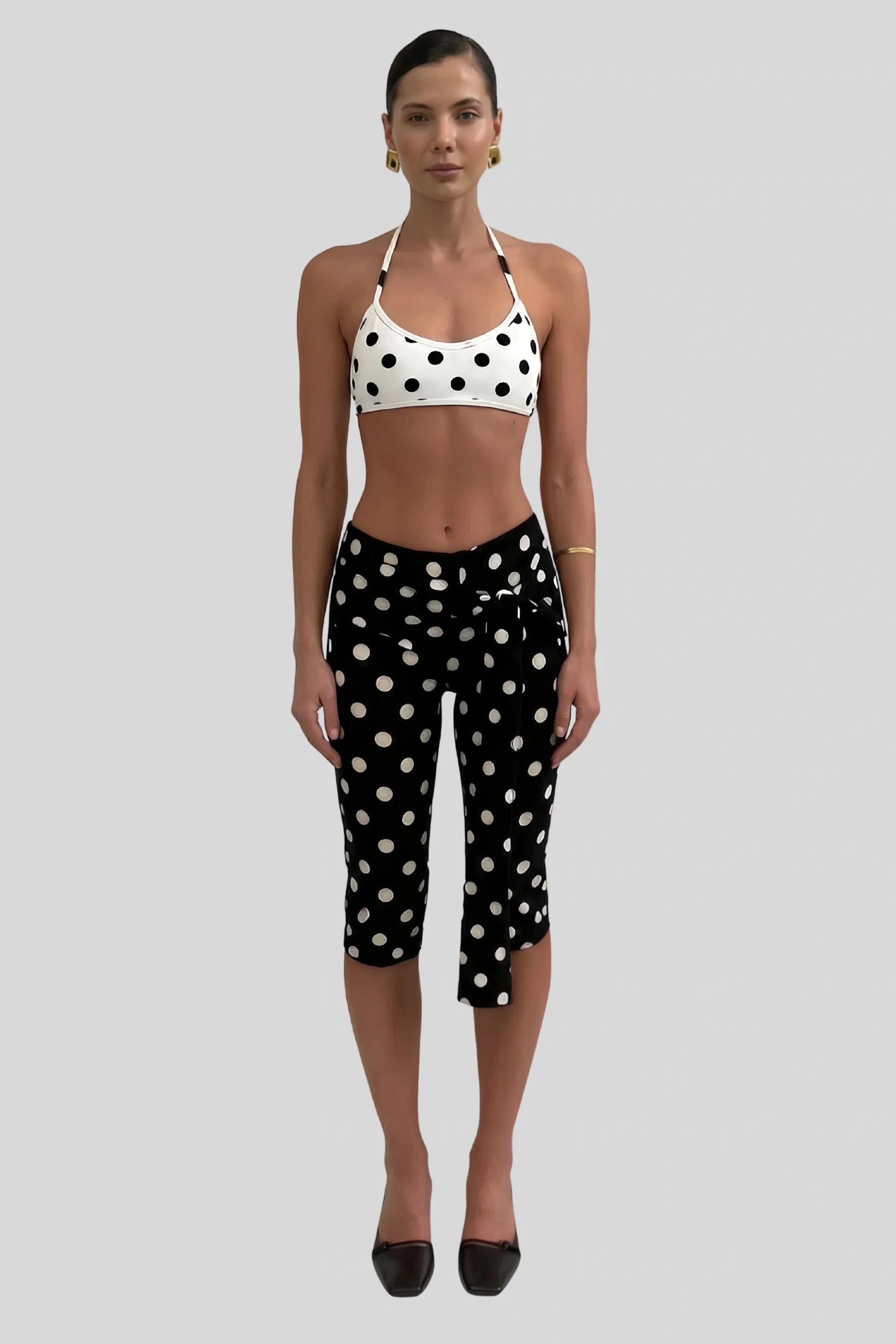 Polka Dot Capri Pants That Sculpt and Define the Leg Black