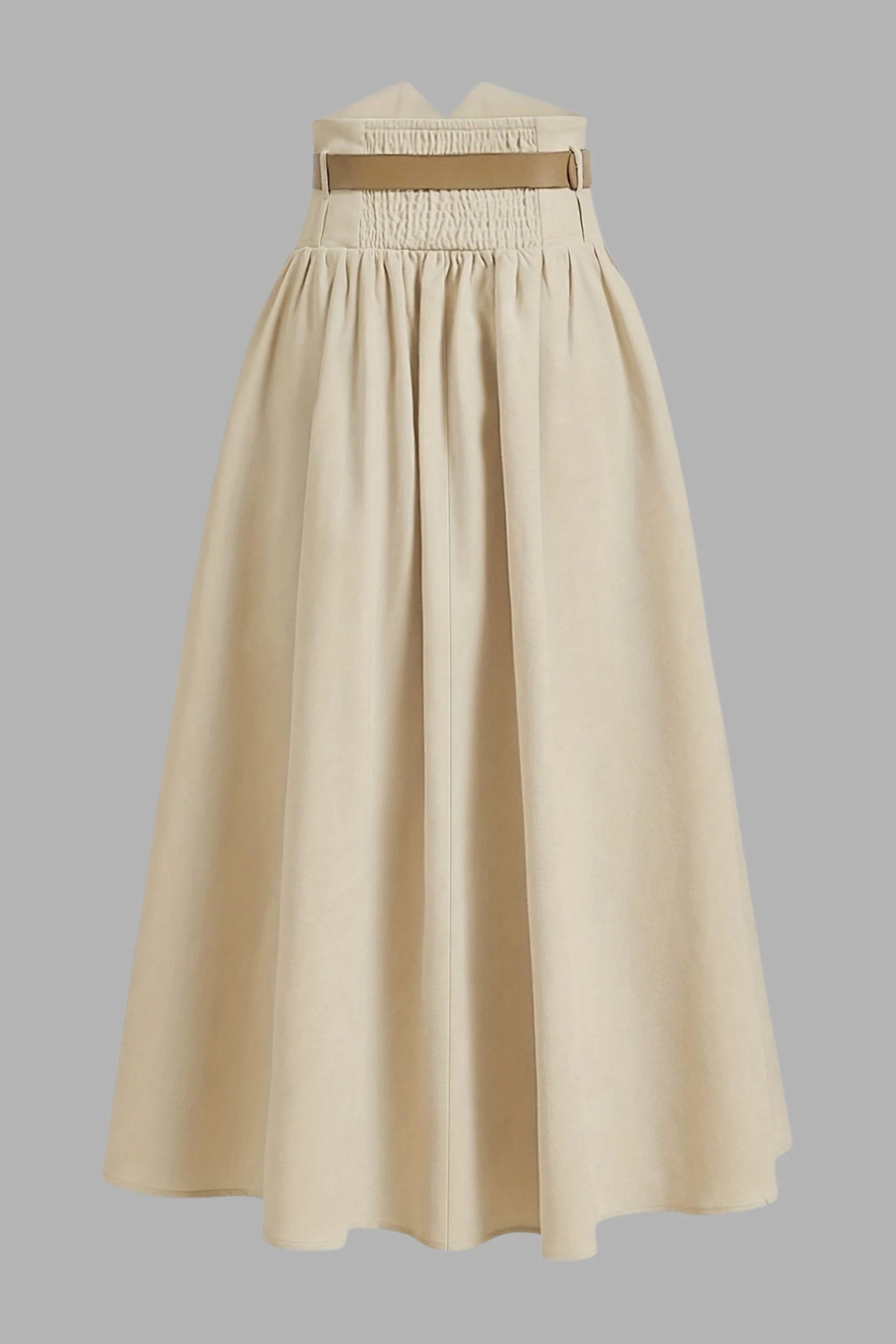 Preppy Pleated Button Midi Skirt Apricot