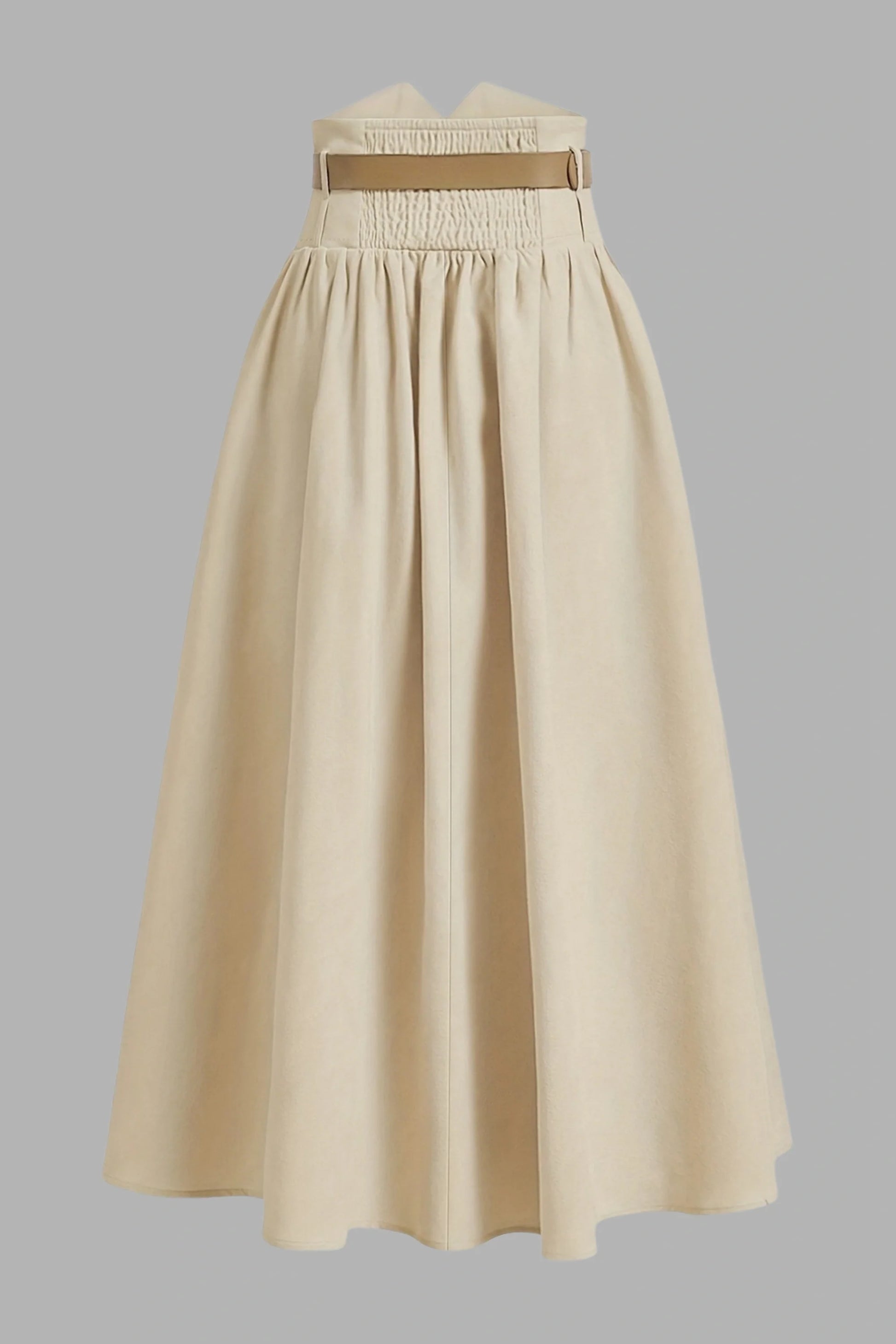 Preppy Pleated Button Midi Skirt Apricot