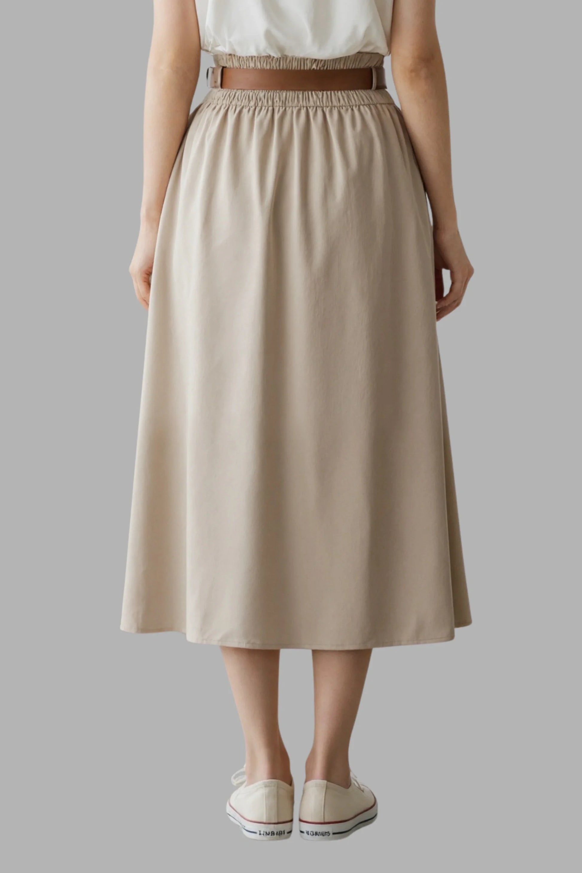 Preppy Pleated Button Midi Skirt Apricot