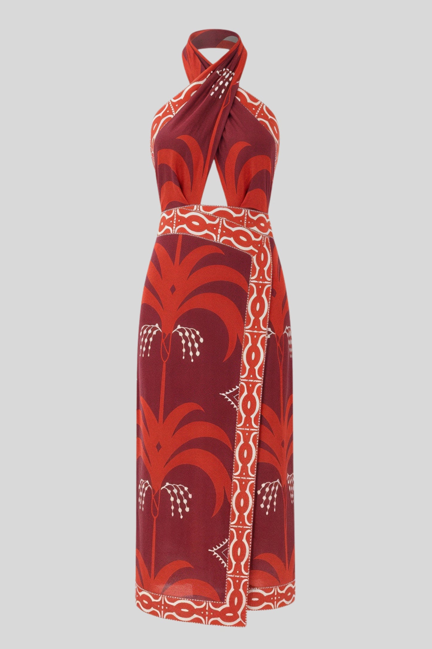 Printed Halter Cutout Midi Dress