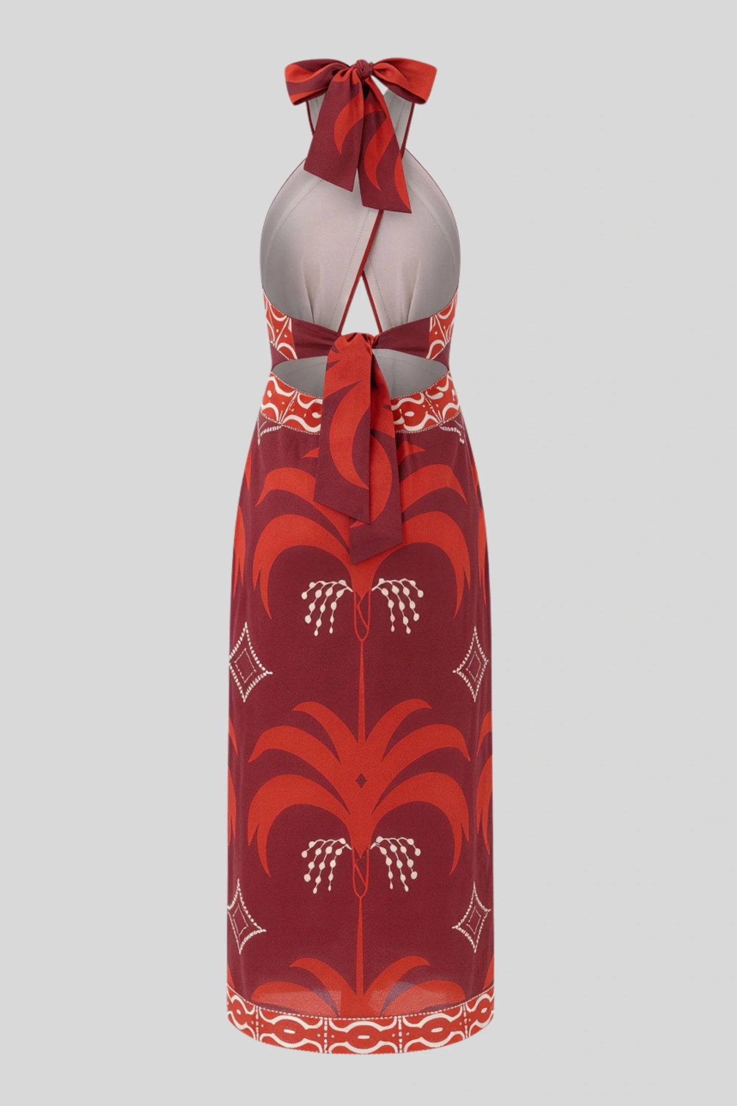 Printed Halter Cutout Midi Dress Red