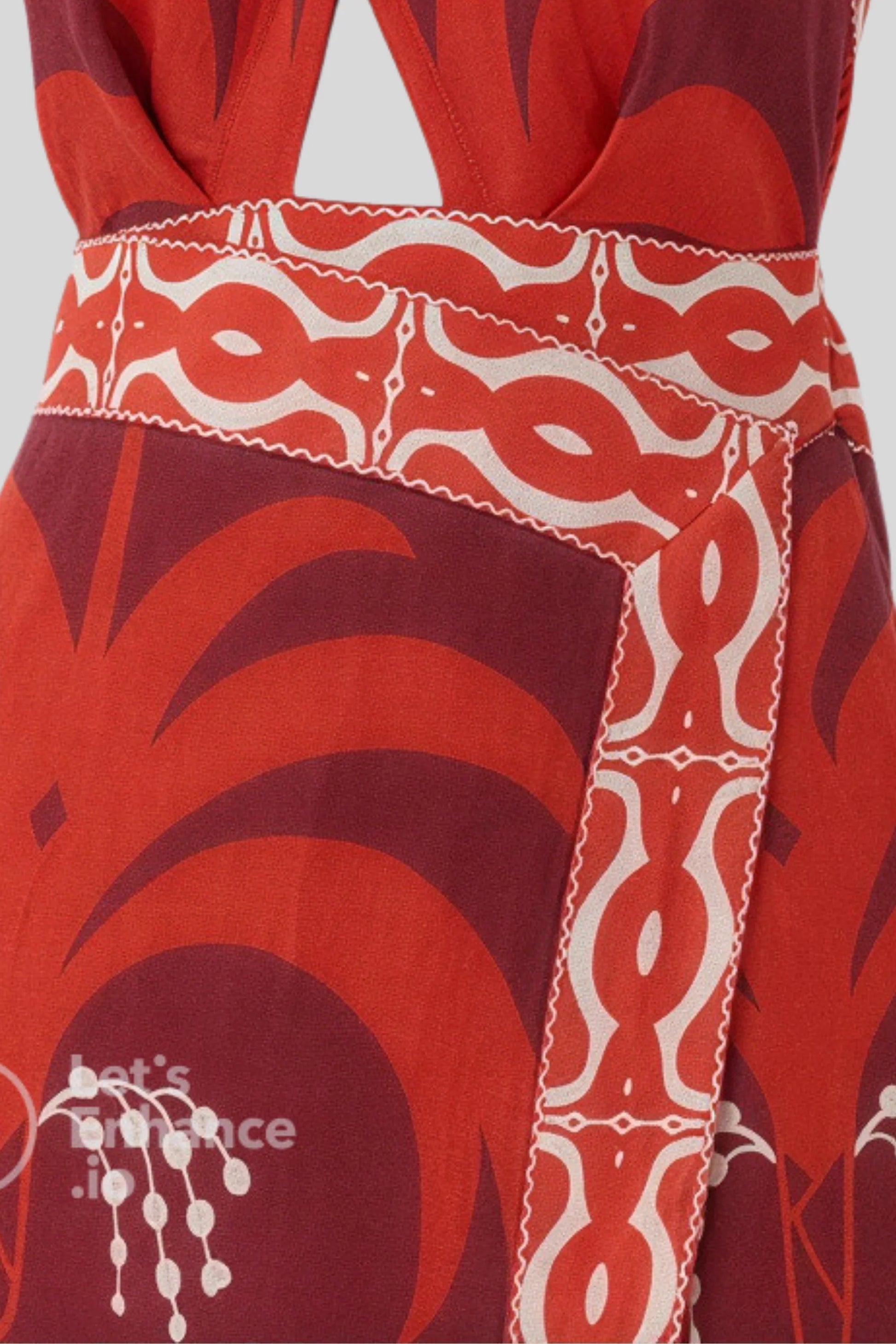 Printed Halter Cutout Midi Dress Red