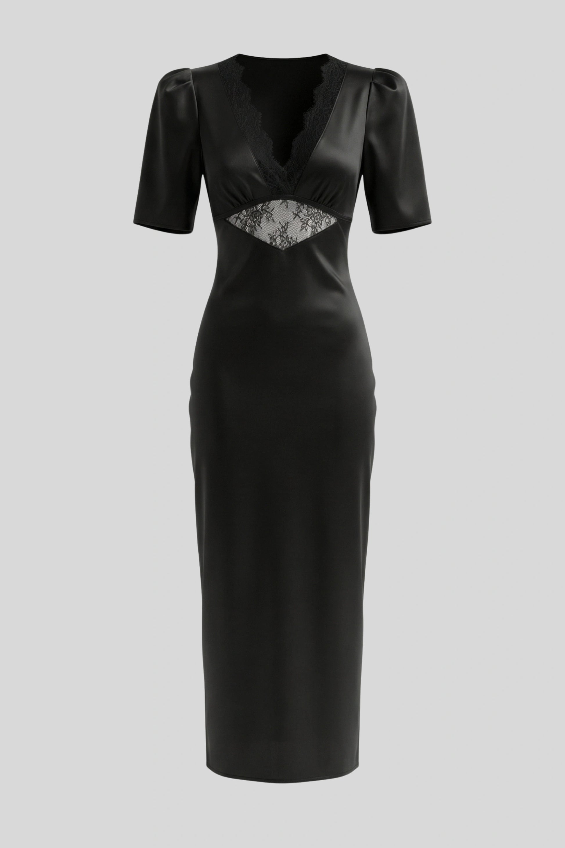 Puff Sleeve V-Neck Maxi Dress Color: