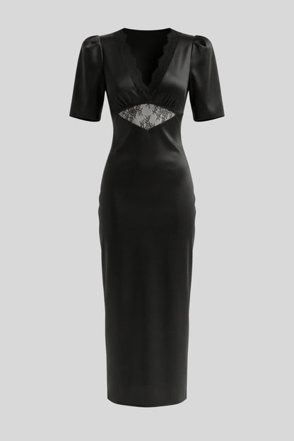 Puff Sleeve V-Neck Maxi Dress Color:
