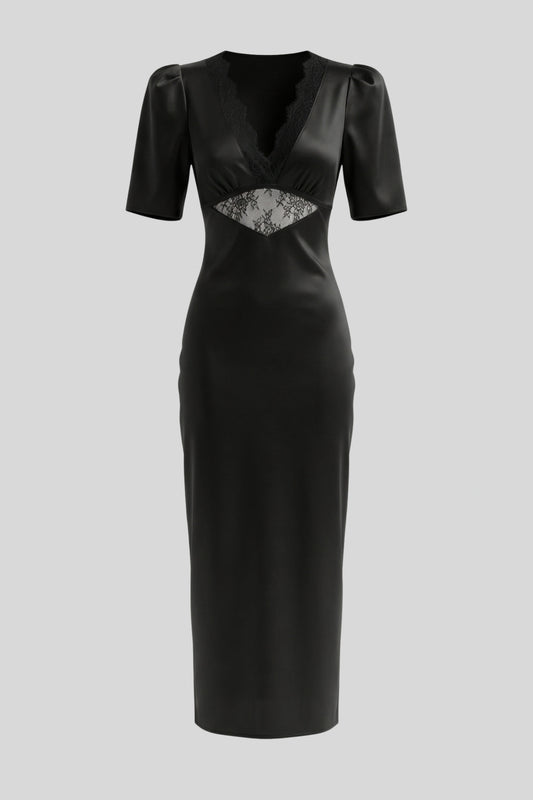 Puff Sleeve V-Neck Maxi Dress Color: